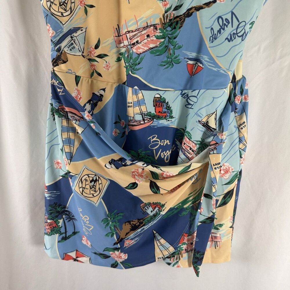 Old Navy Swim Dress Women's XL Blue Beach Print One Piece Wrap Front Padded - Picture 3 of 10